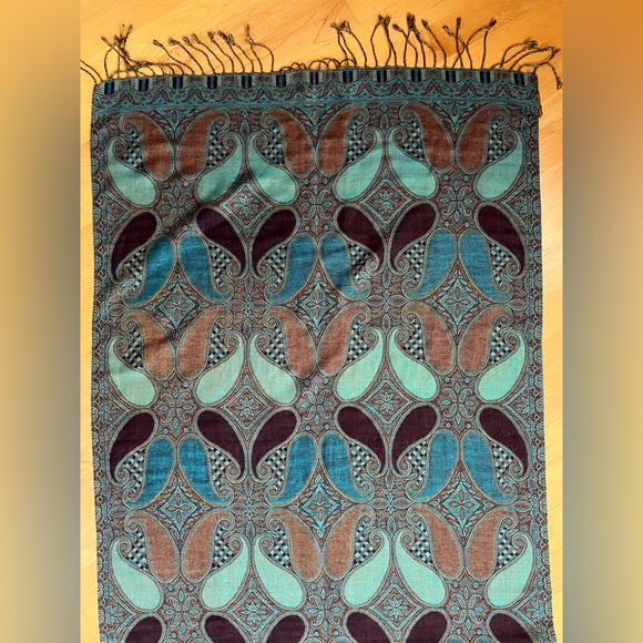 ☯️Like New Reversible Blue / Brown / Rust Paisley Pashmina/Silk/Wrap/Shawl - Picture 6 of 17
